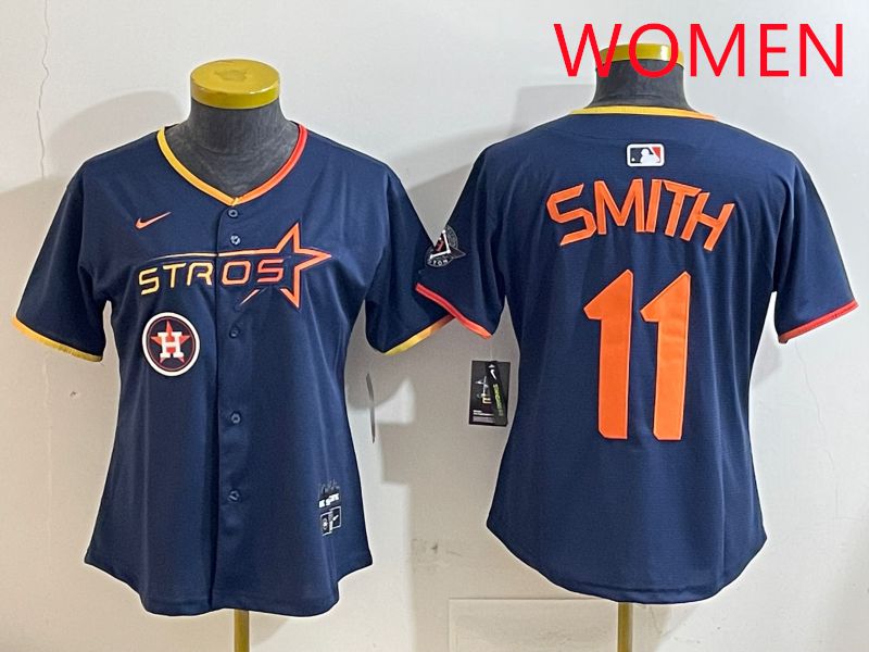 Women Houston Astros 11 Smith Blue three generations Joint Name Nike 2025 MLB Jersey style 1